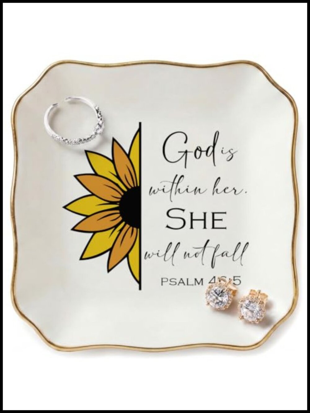 Ceramic Jewelry Dish Tray God Is Within Her Psalm 46:5 Inspirational Gift